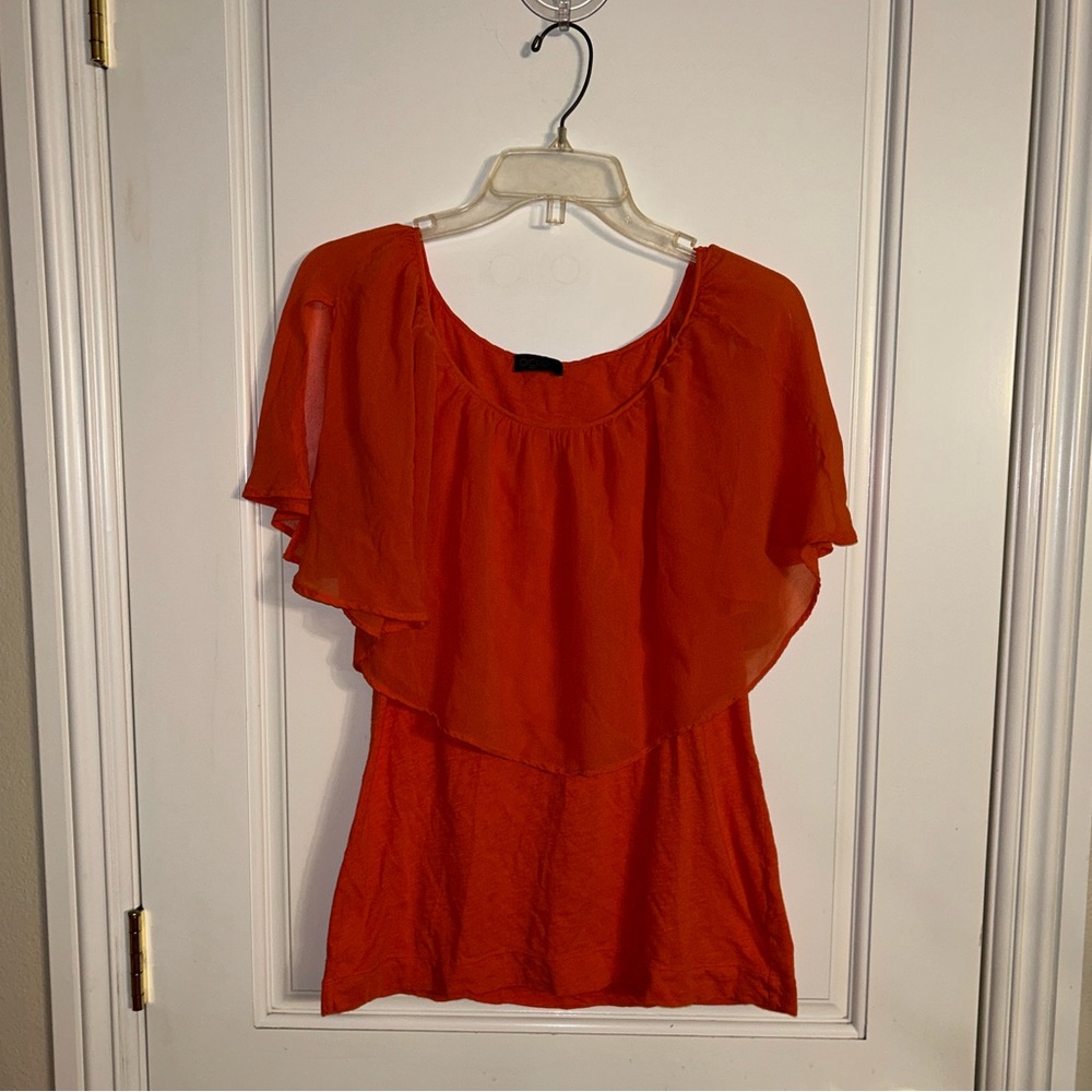 Ogle Orange Ruffle Collar Blouse Size Large